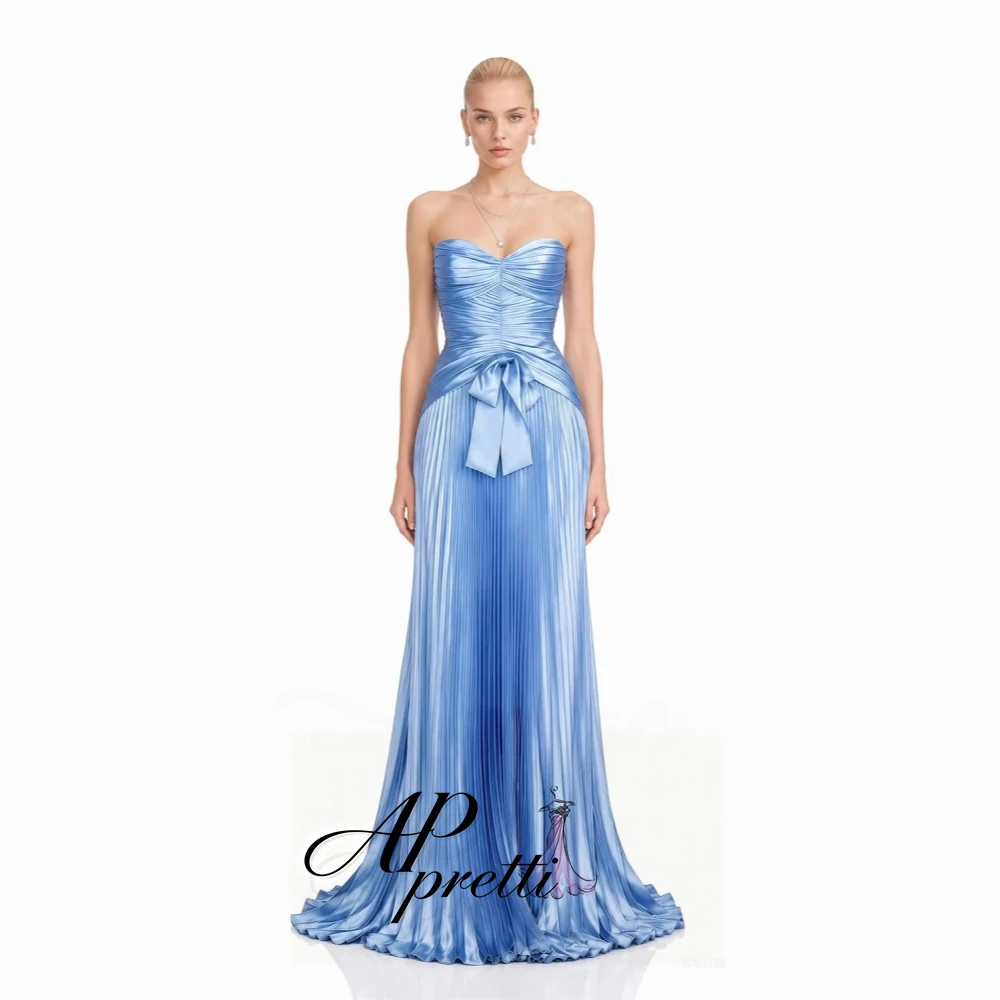 AP pretti Elegant Blue Sweetheart Ruched Maxi A Line Evening Dress Customized Sleeveless Sweep Train Women Long Prom Party Gown