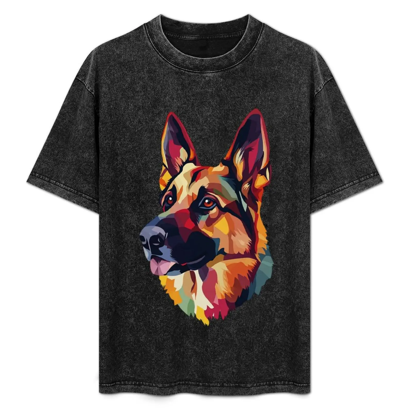 

German Shepherd portrait T-Shirt Basic Plain Short Sleeve Crew Neck Tee