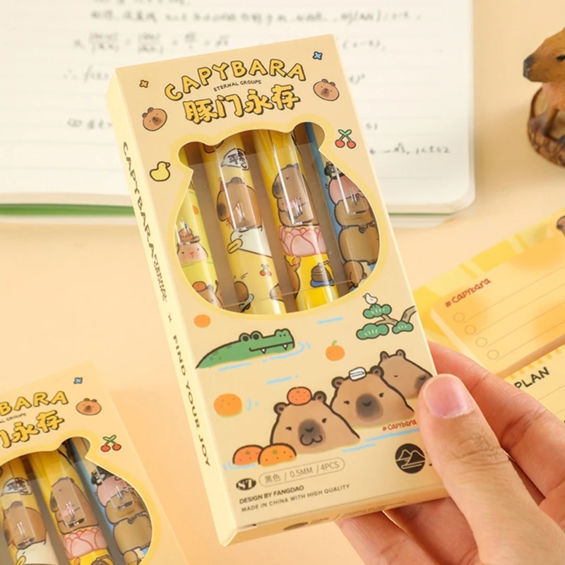 

4Pcs Cartoon Gel Pen Retractable Gel Pen Refillable Writing Pen 0.5mm Pen Tip for Kid Student Game Reward