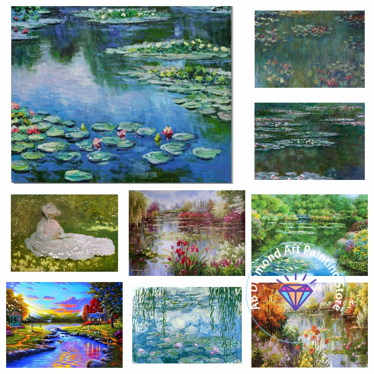 

Claude Monet Water Lilies AB Diamond Painting Kit 5D DIY Diamond Embroidery Cross Embroidery Handmade Art Gift Home Decoration