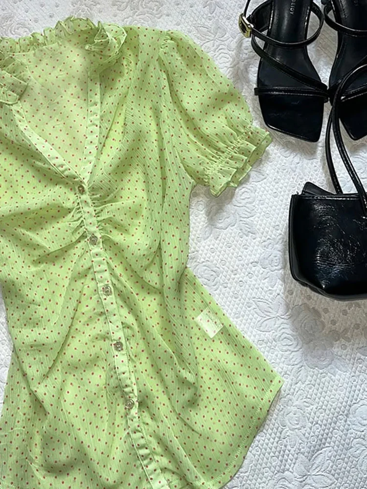 Original Faion een Polka Dot ort Sve irt f Sp Girl haut de gamme Sle été nouveauté polyvalent minceur Cott...