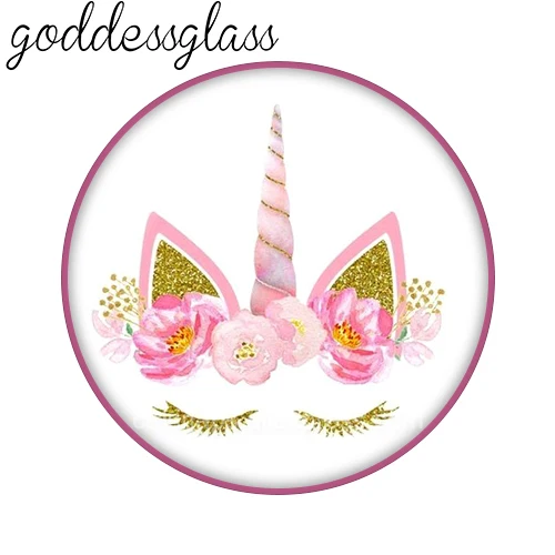 Cartoon Unicorn Face horn Cute Flowers Wink 12mm/18mm/20mm/25mm Round photo demo glass cabochon flat back Making fittings - view 6