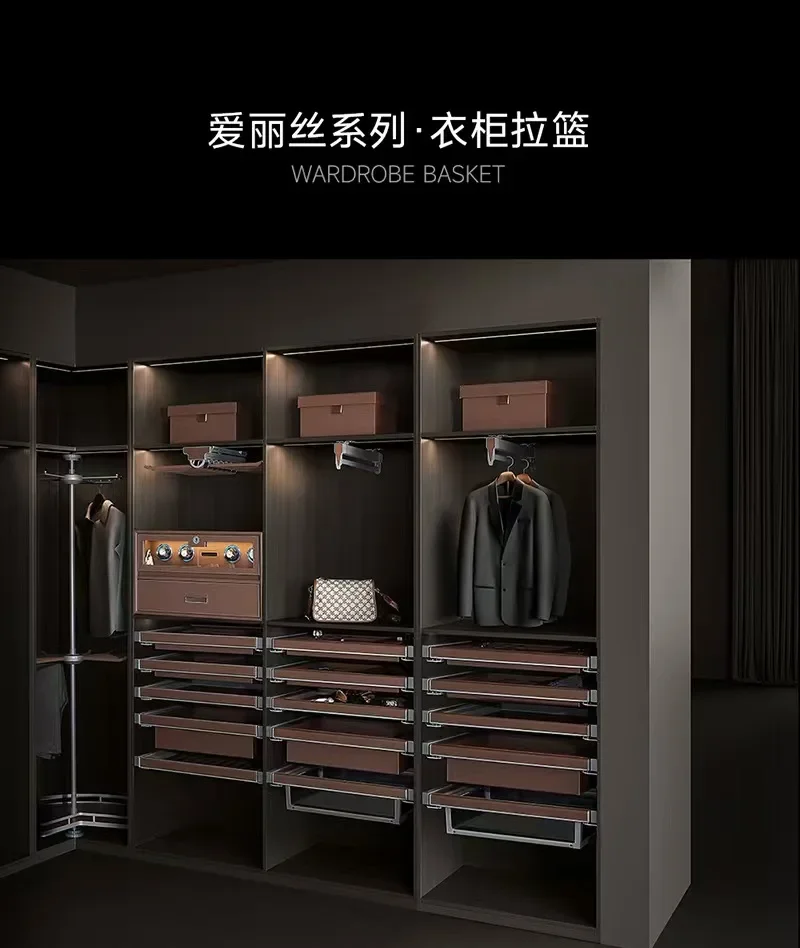 Wardrobe Hardware: Built-in Jewelry Box, Telescopic Drawer Pants Rack, Multifunctional Pull Basket for Walk-in Closet