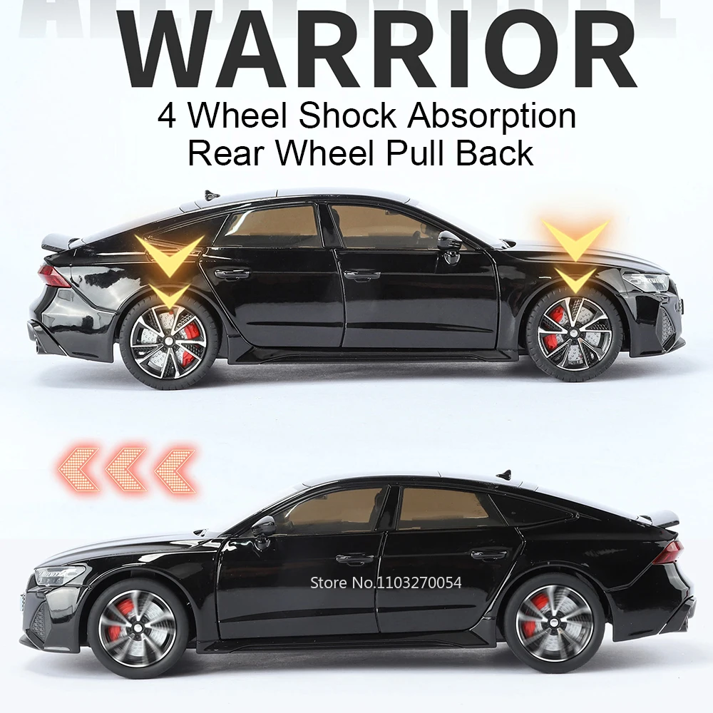 1:24 RS7 A6L Miniature Sports Car Diecast Model Toys 6 Doors Opened Sound Light Pull Back Front Wheel Steering Cars Gift for Boy