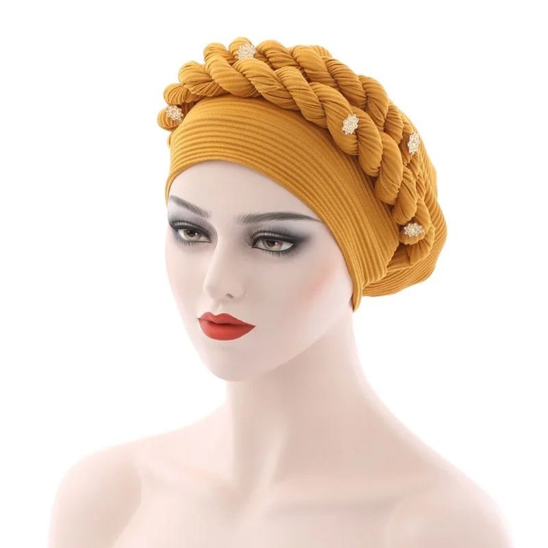 African Women Auto Gele Aso Oke Headties Ladies Ready To Wear Turban Bonnets Nigerian Wedding Autogele Muslim Pleated Hijabs Cap