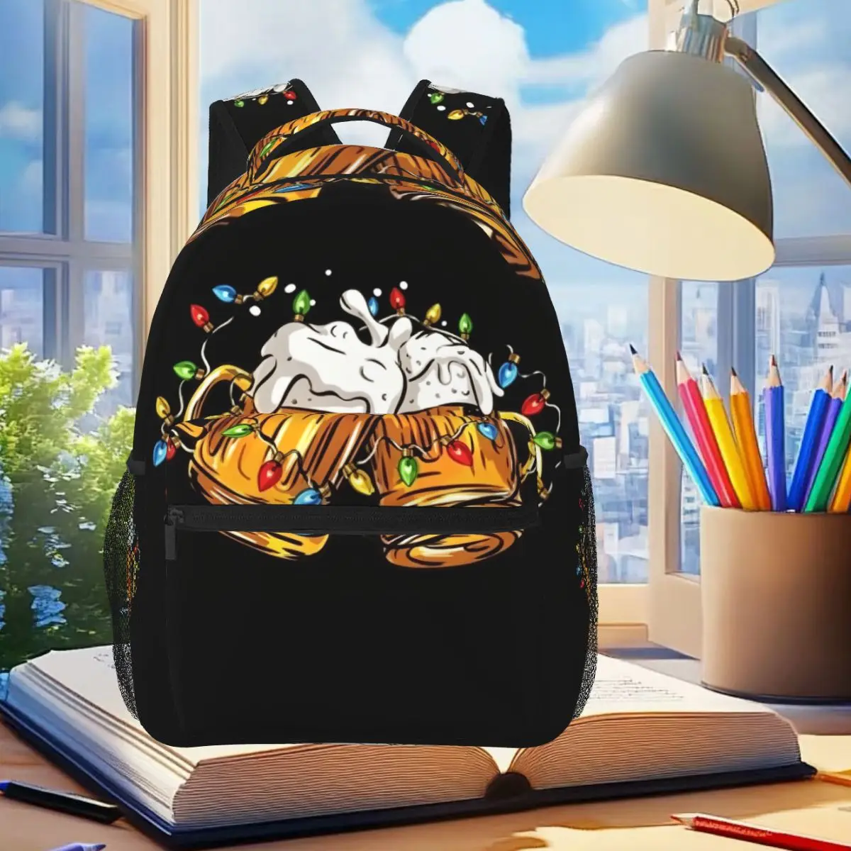 Merry Christmas Beers Drinking Lover Santa Backpack Student Boys Girls BookBag School Bag Laptop Shoulder Bags for Men Women