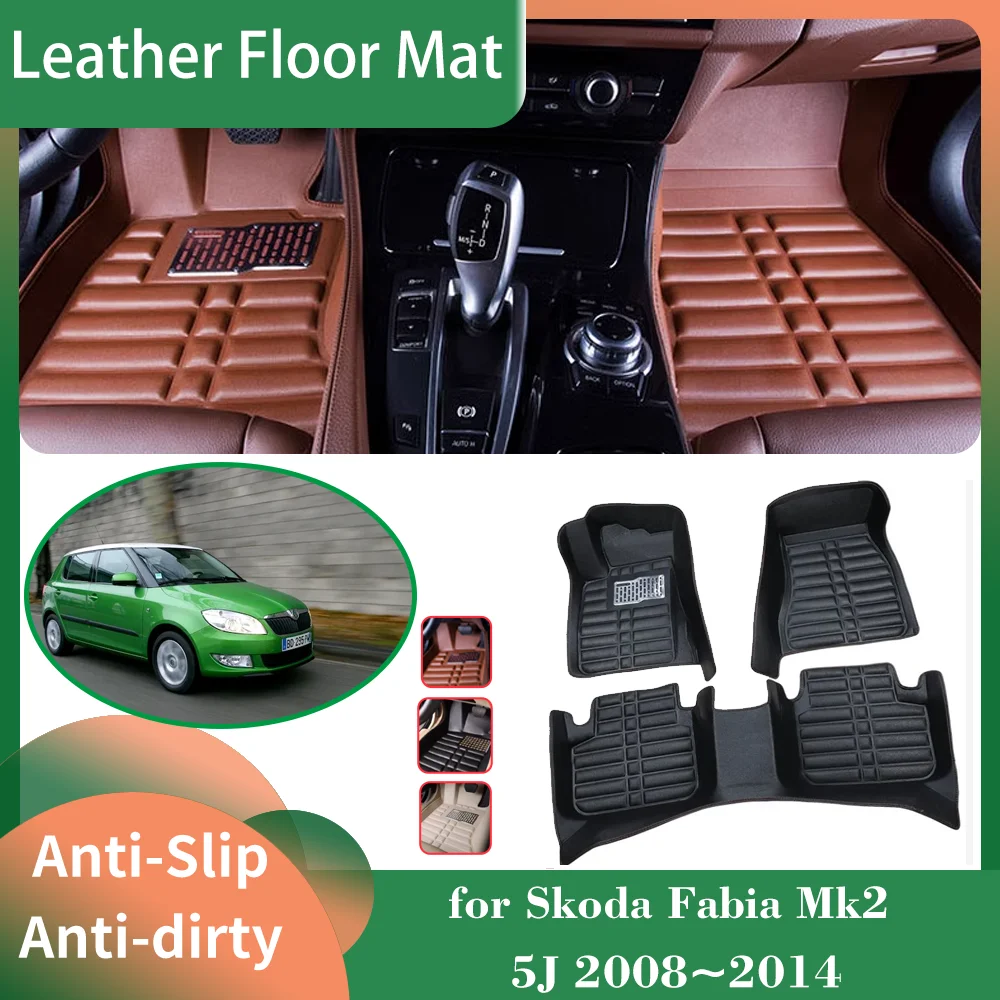 

Car Leather Floor Mat for Skoda Fabia Mk2 5J 2008~2014 2009 2010 Foot Interior Liner Waterproof Carpet Pad Custom Rug Accessorie