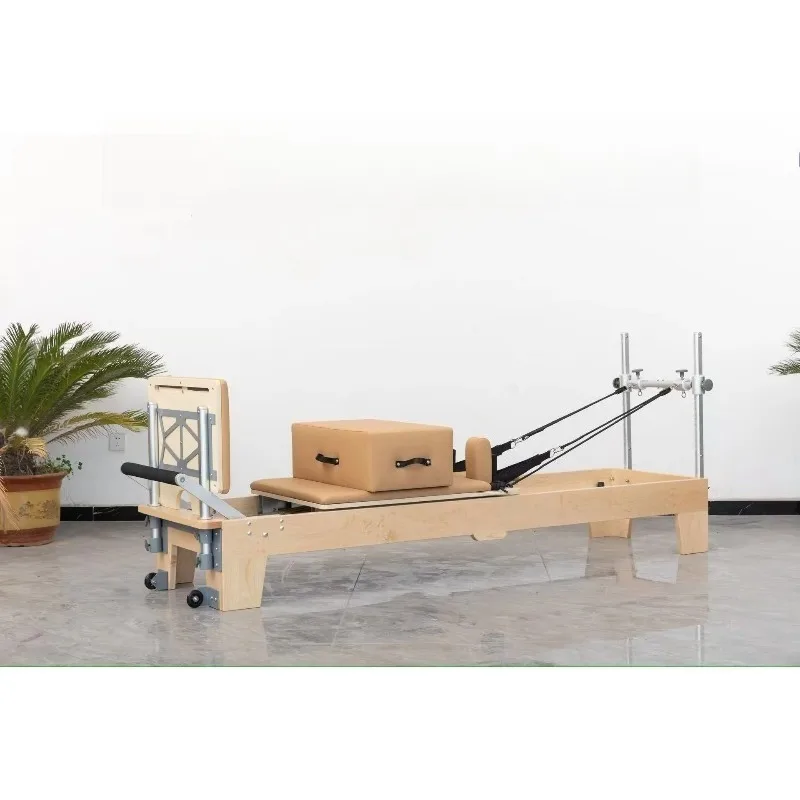 Custom  Maple Pilates Reforming Bed Brown Leather Adjustable Feature