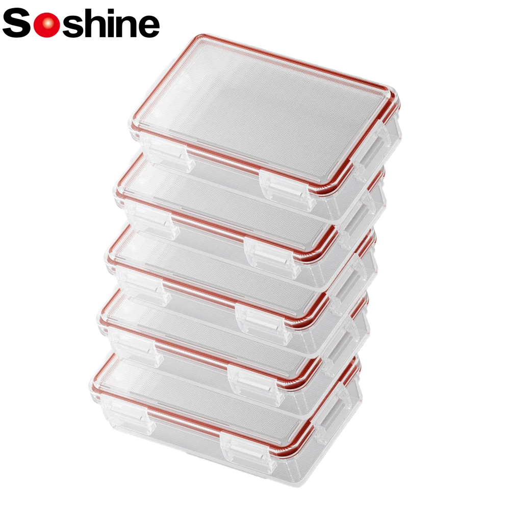 Soshine 5PC 18650 Waterproof Battery Case 2 Slots with Clip White Hard Plastic Battery Storage Holder Container Waterproof Boxes 