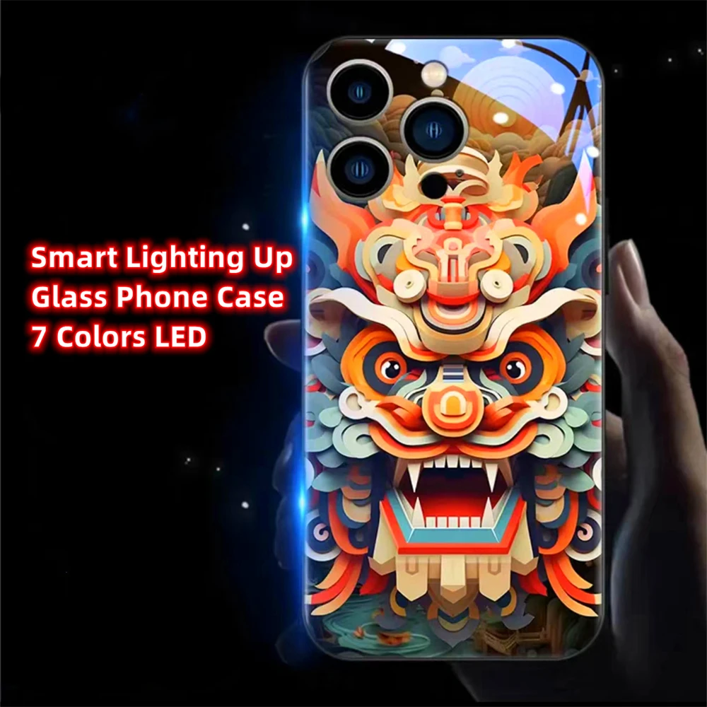 Origami Design Dragon Luminous Phone Case LED Light Up Cover For iPhone 15 14 13 12 11 Pro Max XR XS Plus 6 7 8 SE2020