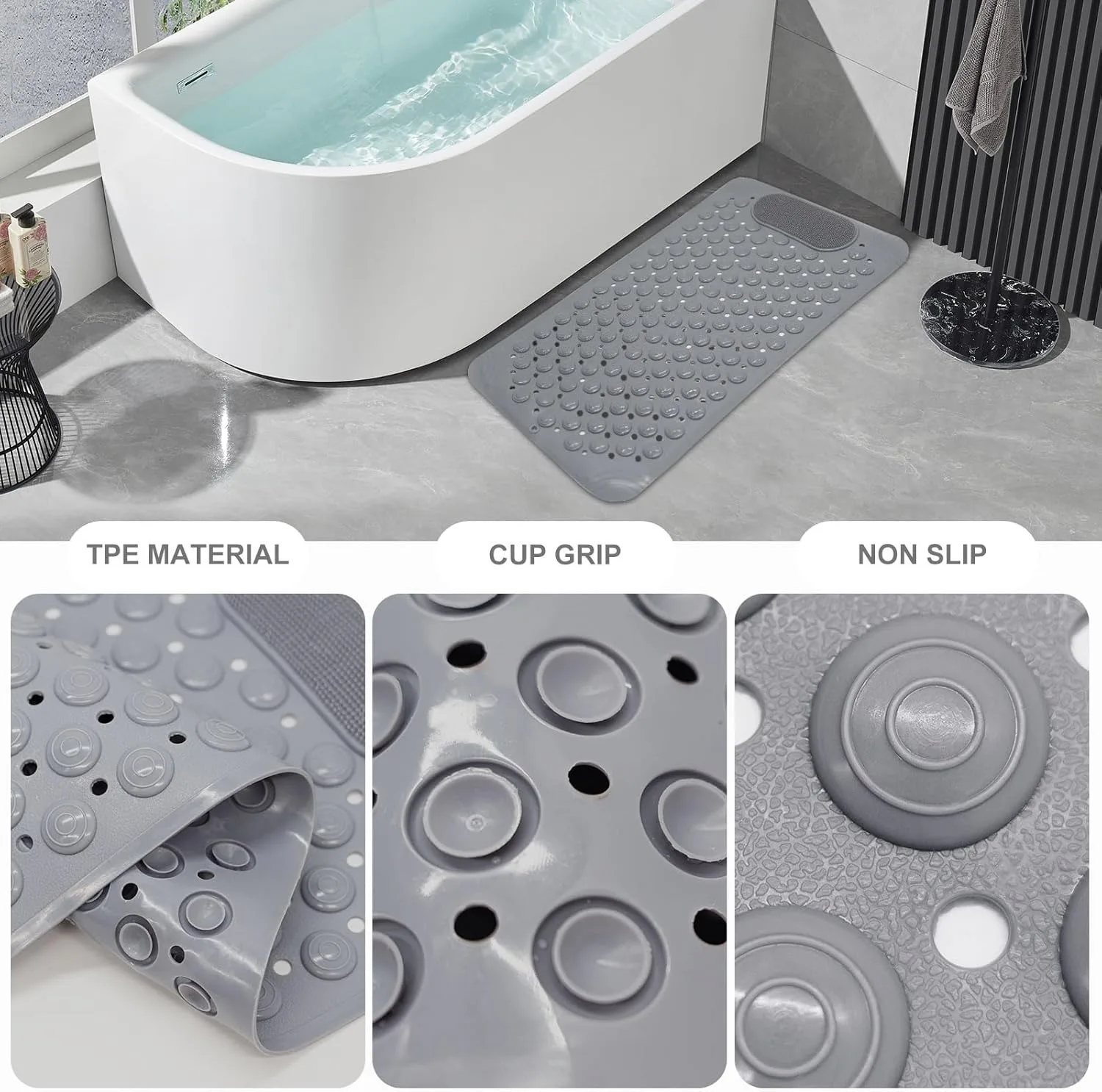 Large Non Slip Shower Mat: 27×14 Inch Shower Foot Scrubber Mat, Anti Slip Shower Mats for Inside Shower, Shower Floor Mat with Drain Holes Suction Cups, Scrub Bristles, Shower Matt Machine Washable