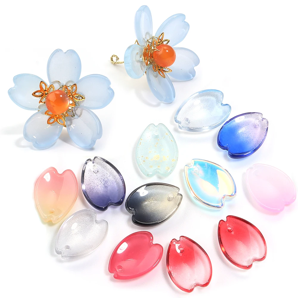 30pcs/lot Cherry Blossom Petal Glass Beads Flower Lampwork Beads Loose Spacer Bead For DIY Jewelry Making Bracelet Necklace