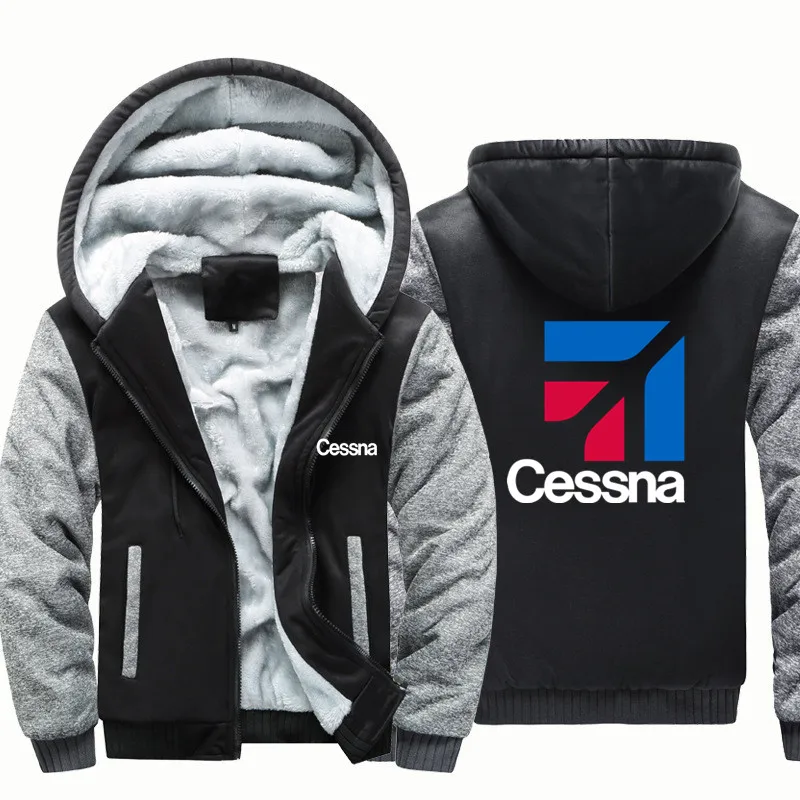 Airplane Flight Cessna Autumn Winter Thick Wool Fleece Warm Aviation Pilots Hooded Hoodies Sweatshirts Men Coat Jackets