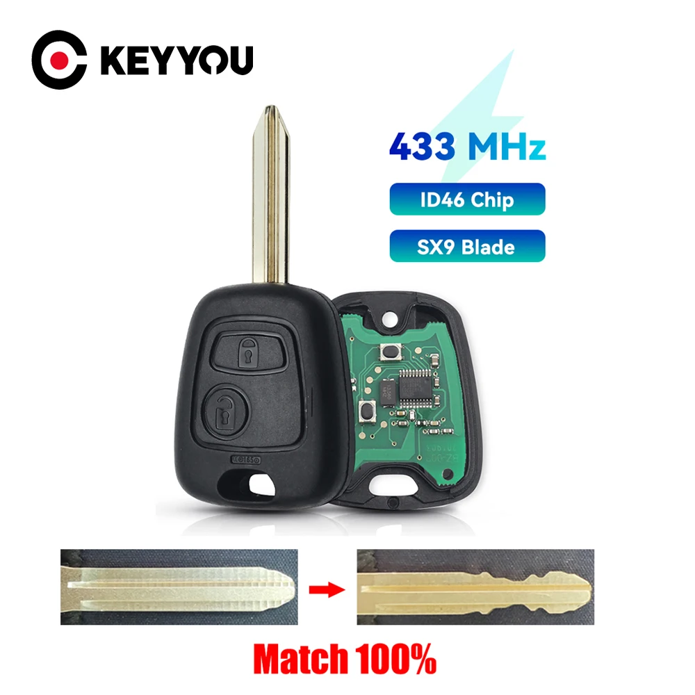 

KEYYOU With Cutting Service 2 Buttons Car Remote Control Key For Citroen Saxo Picasso Xsara Berlingo SX9 Blade 433MHz ID46 Chip