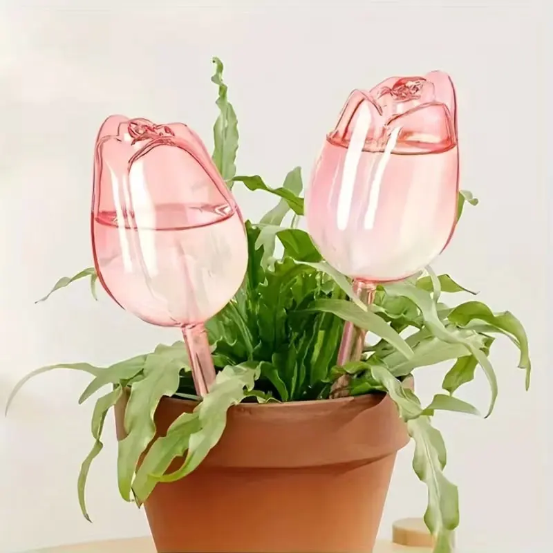 3 Pink Tulip Irrigation Balls with Narrow Mouth Design to Extend Drip Time, Suitable for Indoor and Outdoor Potted Plants, Hanging Baskets, Gardening Tools and Lawn Care Accessories, Plant Irrigation Balls
