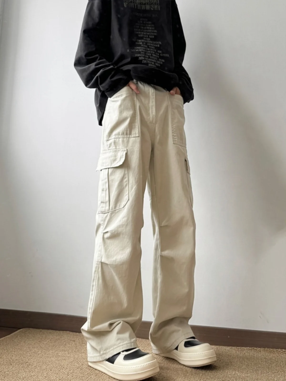 

Khaki Workwear Pants Men's Summer American High Street Paratrooper Sle Straight Leg Logging Trendy Brand Casual Trousers