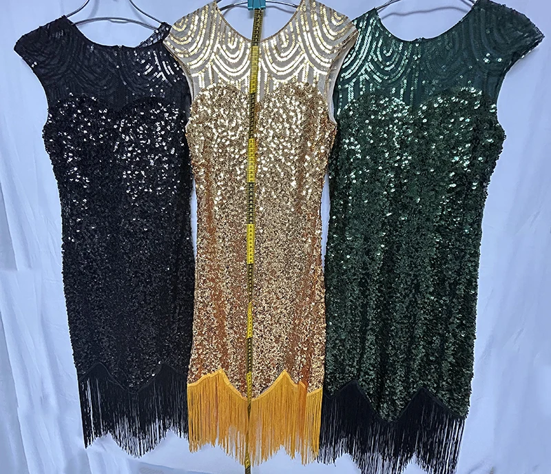 1920s Flapper Quaste Kleid große Gatsby Party Abend Pailletten Fransen Kleid Kleider Party Kostüm mit 20er Jahre Accessoires Set