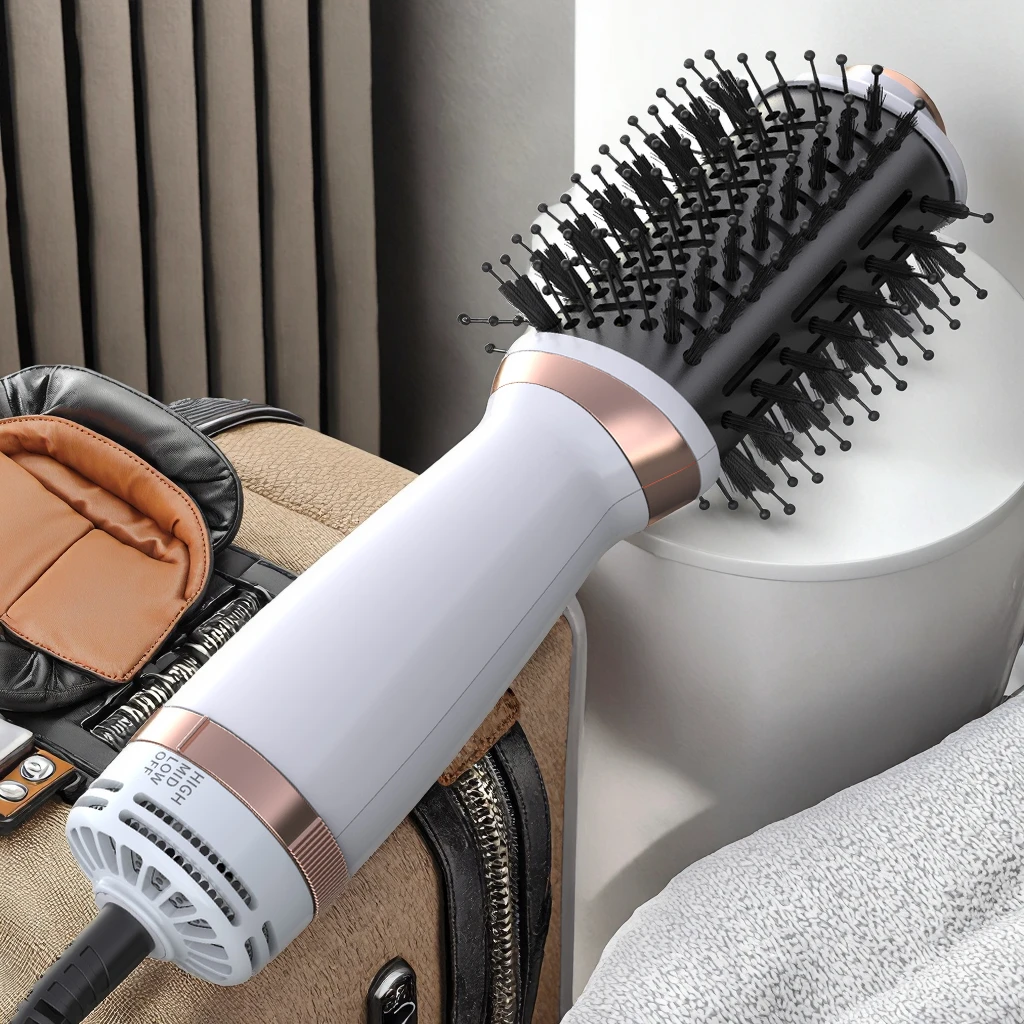 

SMET Women's Portable Hot Air Brush Mini One-Step Hair Drying Styling for Home Hotel Travel Use DC Motor Electric Plastic