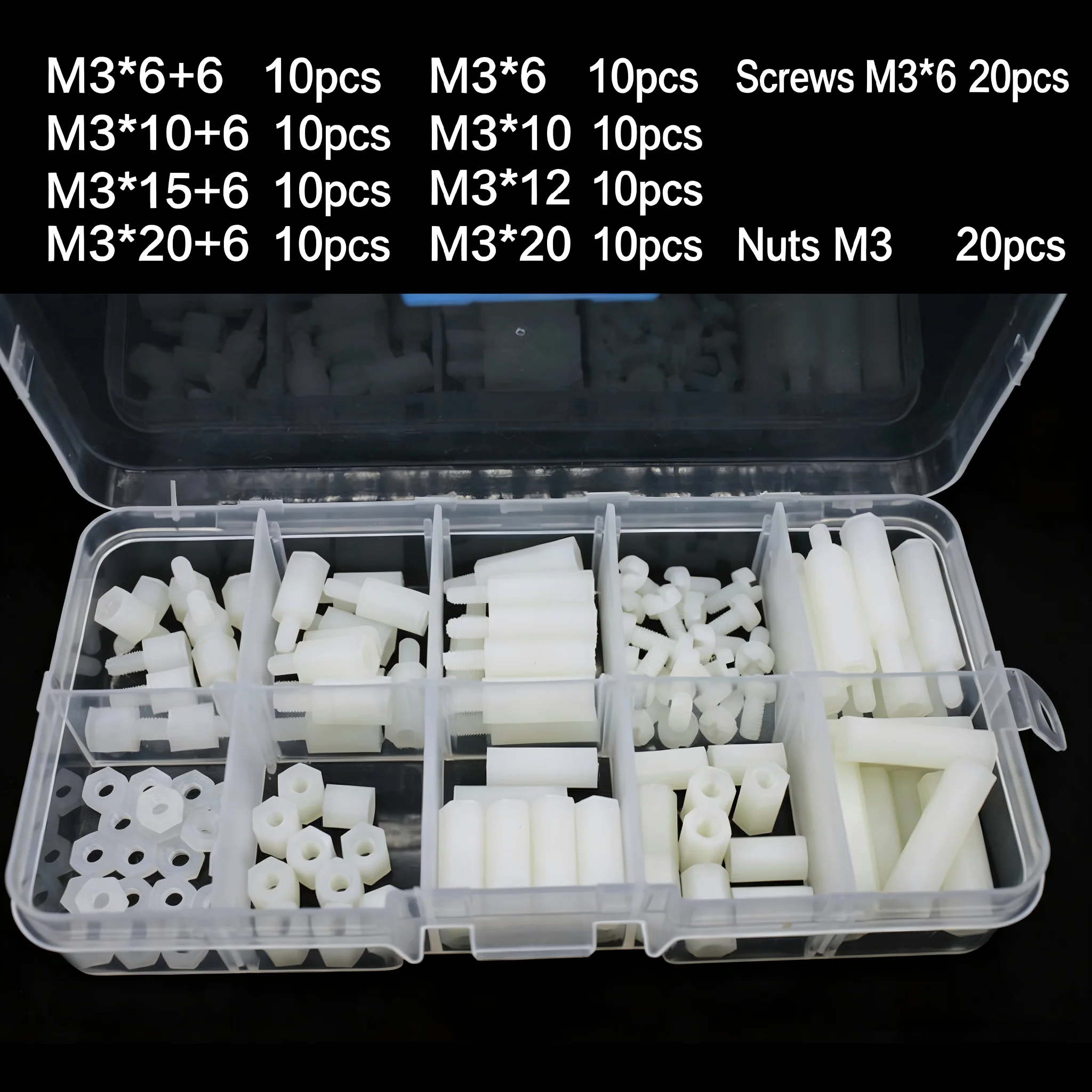 M3 Hex Nylon Standoffs, Plastic Screws, Female-Female Standoffs, PC Motherboard Assortment Kit, White, 120 PCS