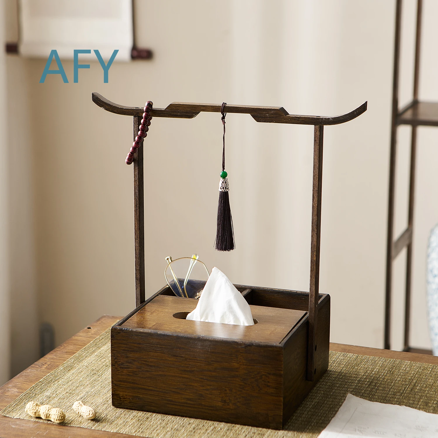 Tissue Box for Chinese Antique Living Room for Remote Control Storage Box for Multifunctional Bedroom Desktop Hotel B&B