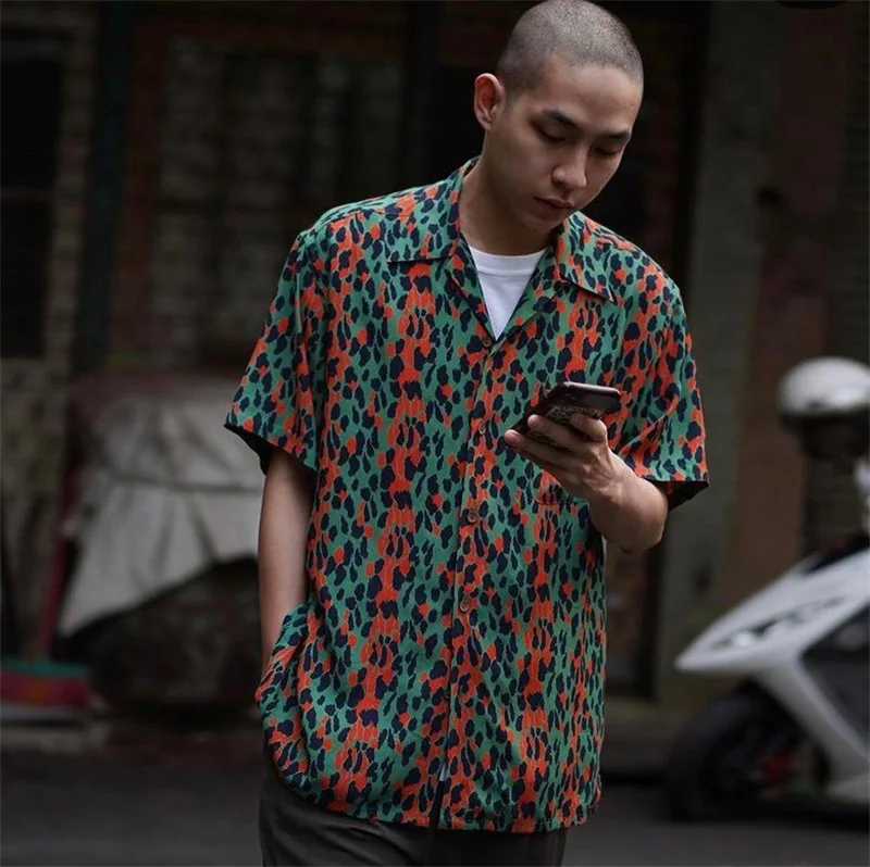 Leopard Print Y2k High Quality Hawaii Beach Men Women Streetwear Casual Short Shirt Japan
