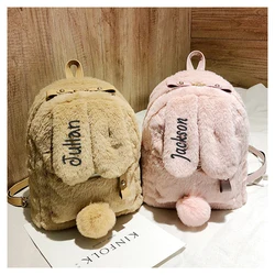 Zaino in peluche personalizzato da donna autunno e inverno ricamato, nuove simpatiche orecchie di coniglio, con nome borsa regalo da donna in peluche