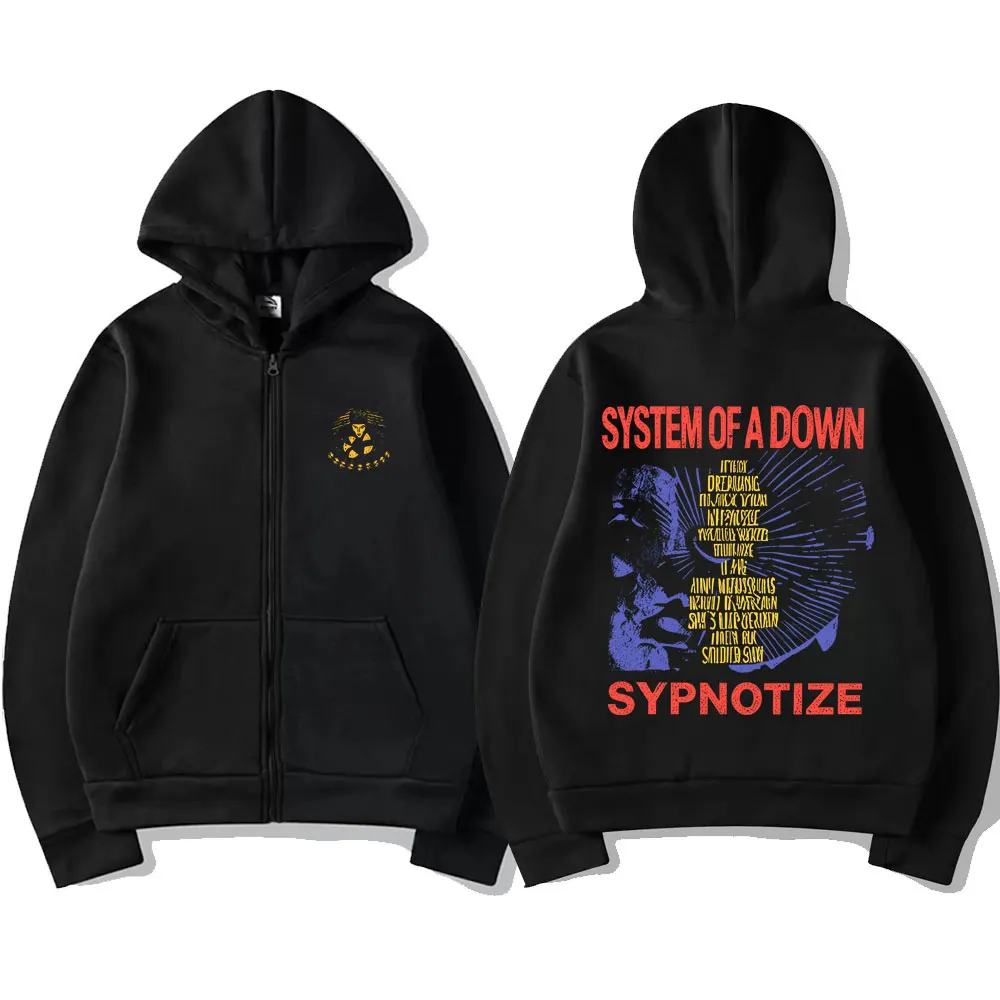 Rock Band System of A Down Hypnotize Zipper Hoodie Men Retro Gothic Punk Zip Up Jacket Male Vintage Oversized Zip Up Sweatshirt