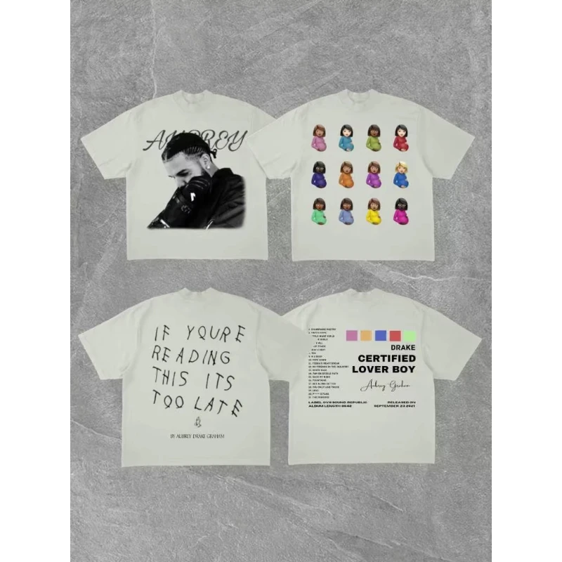 Camiseta de talla grande Street Hype Culture, álbum CLB, niño amante, DRAKE, Hip Hop americano, Rock, manga corta, cantante, hombres y mujeres, camisetas de calle