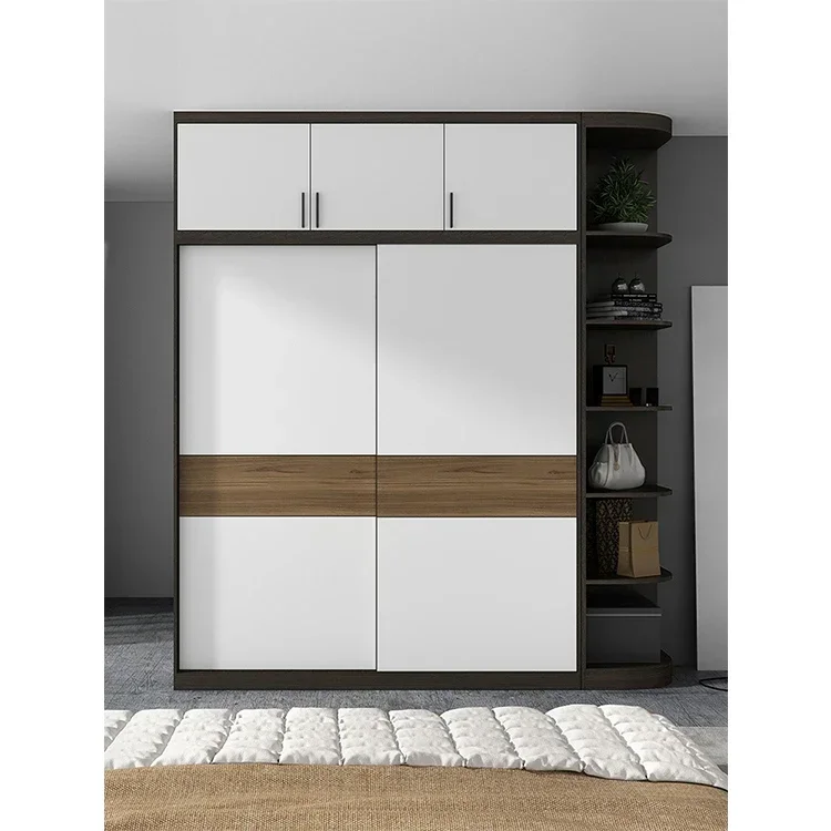 Solid Wood Wardrobe Home Bedroom Original Wood Colour Cabinet For Rental Room Sliding Door Wardrobe