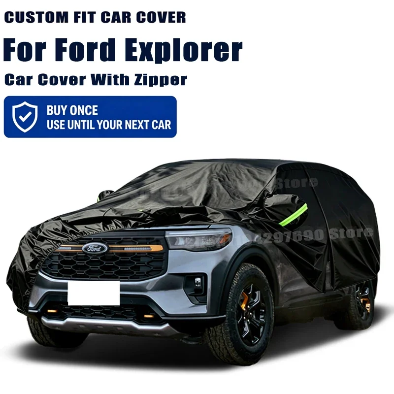 For Ford Explorer Outdoor Full Car Cover With Zipper Snow Cover Sunshade Waterproof Dustproof Exterior Protection