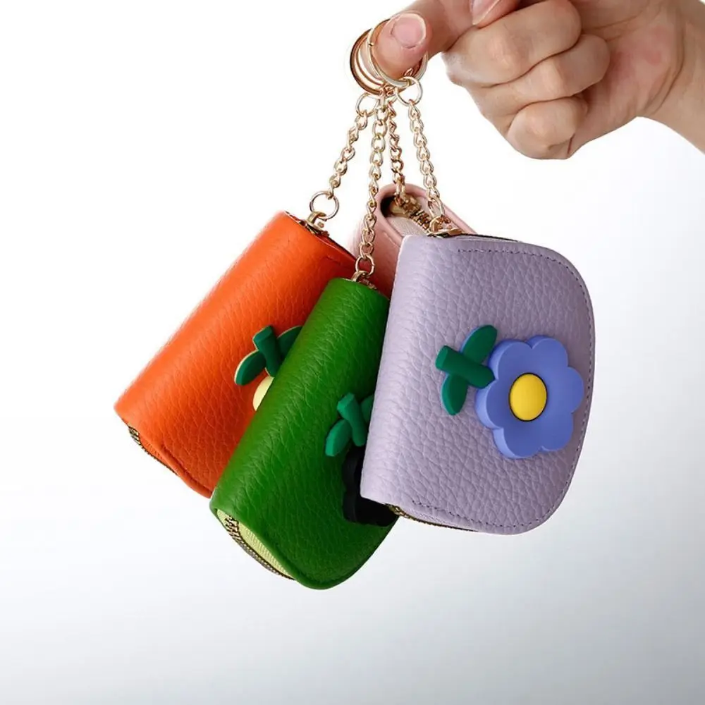 11 فتحة حامل بطاقة الجهاز الصغير تصميم زهرة مع سلسلة المفاتيح الكرتون زهرة حافظة للبطاقات المدمجة متعددة الأغراض متعددة الفتحات تغيير المحفظة