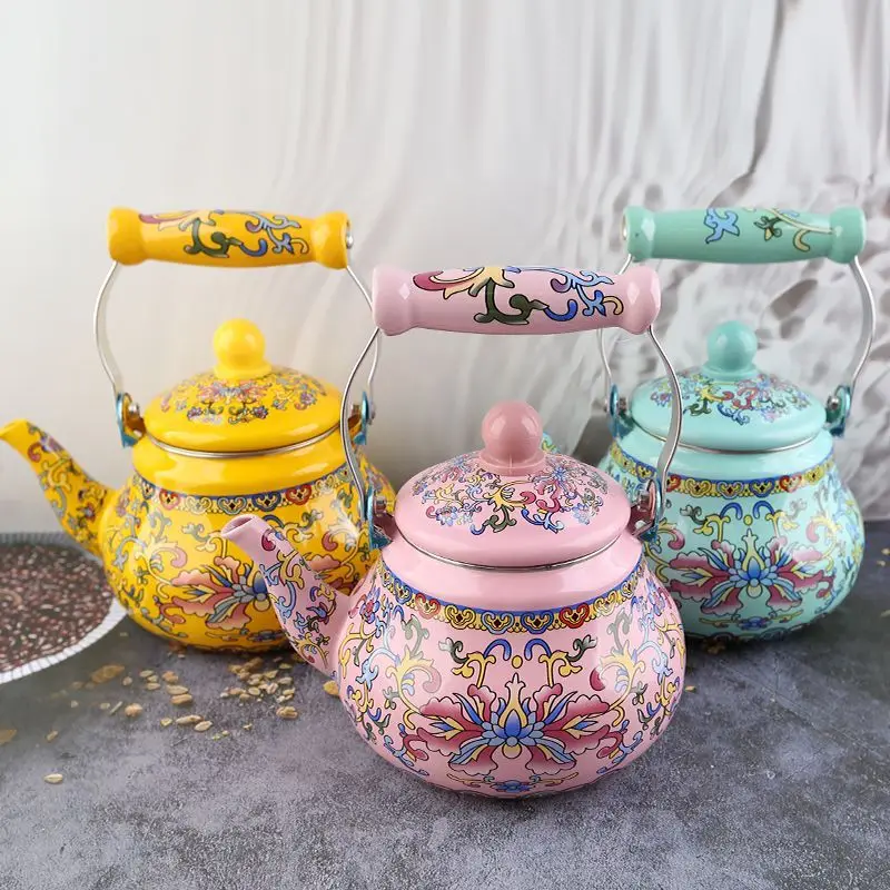 1.5L Porcelain Enamels Teapot Kettle Coffee Milk Teapot Medicine Pot Induction Cooking Gas Universal Household