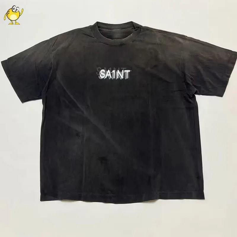 

Motorcycle Good quality washed cotton streetwear T-shirt men's and women's loose retro letter print crew neck summer top T-shirt