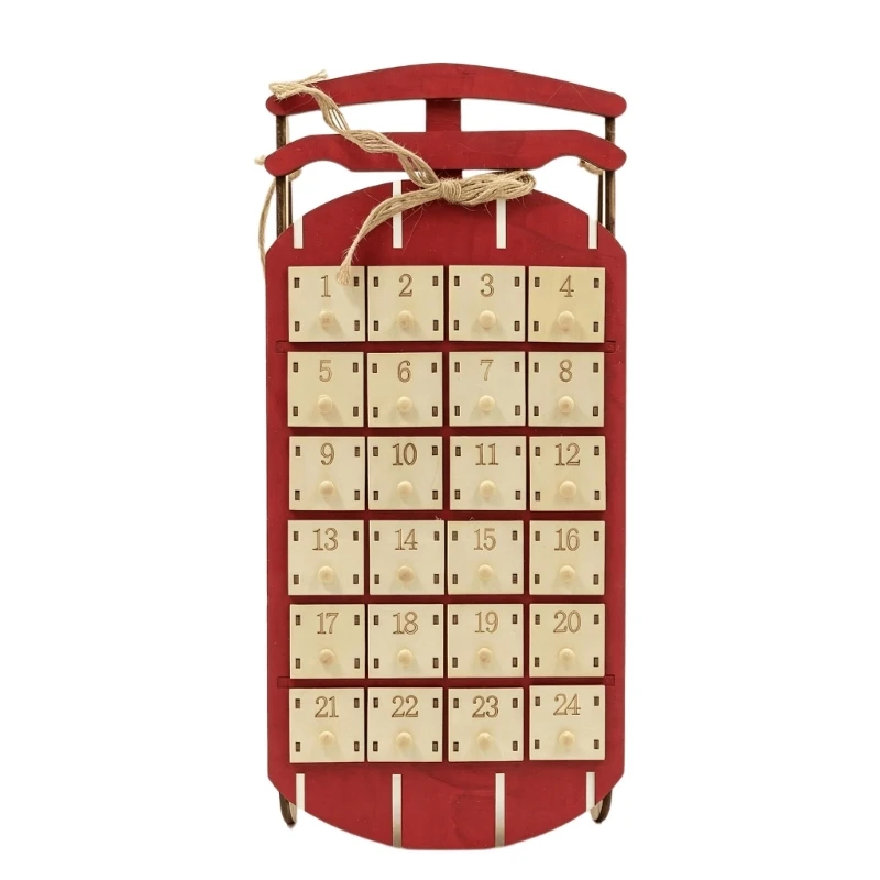 Freistehender oder hängender Schlitten-Adventskalender mit 24 nummerierten Fächern und Akzent für Zuhause, Klassenzimmer oder – Detail 1