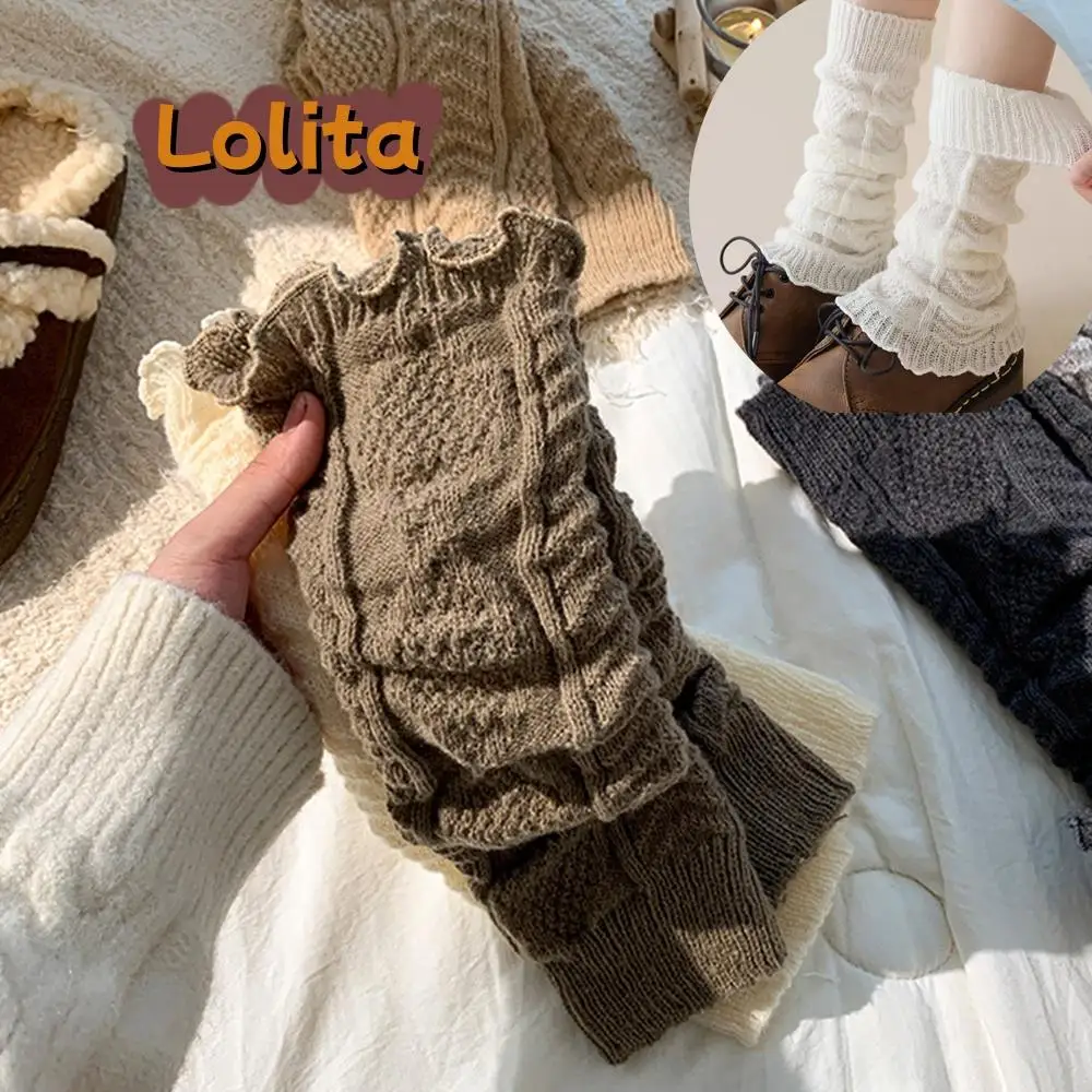 Women's Long Leg Warmers Lolita Knitted Crochet Socks Boot Cuffs Pile Socks Thickened Winter Warm Boot Cover Party Knee Sleeve