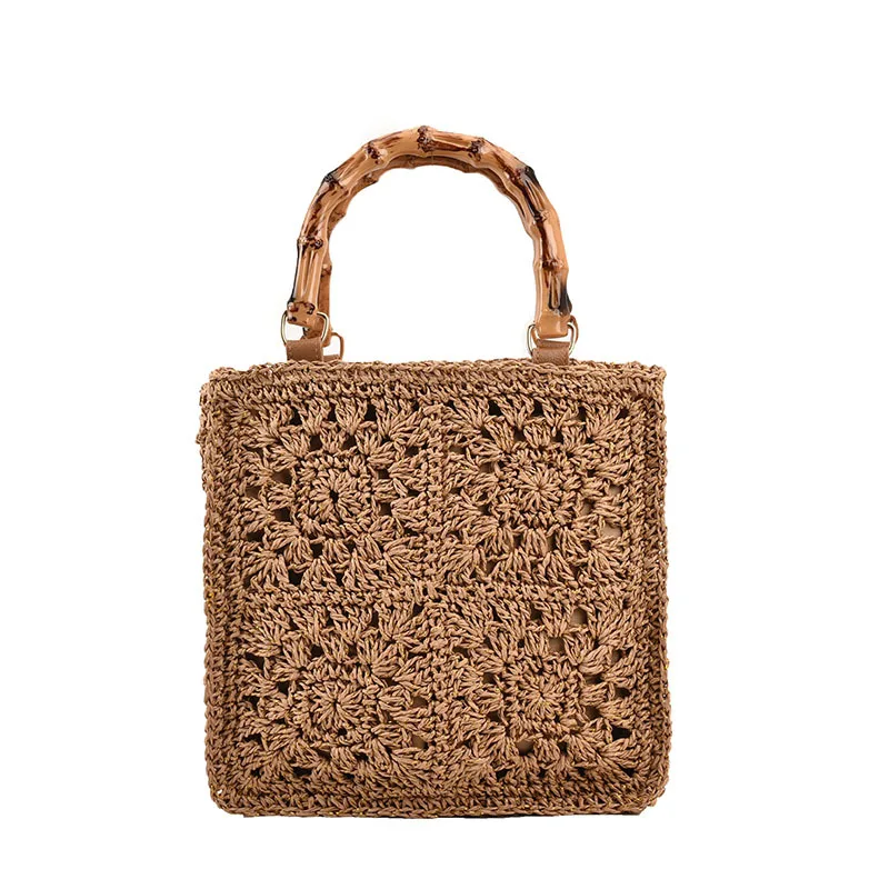 Sac à Main Tricoté Bohème Pour Femmes - Grand Sac Fourre-Tout Creux Rétro, Vacances Plage Shopping Voyage - Style Décontracté