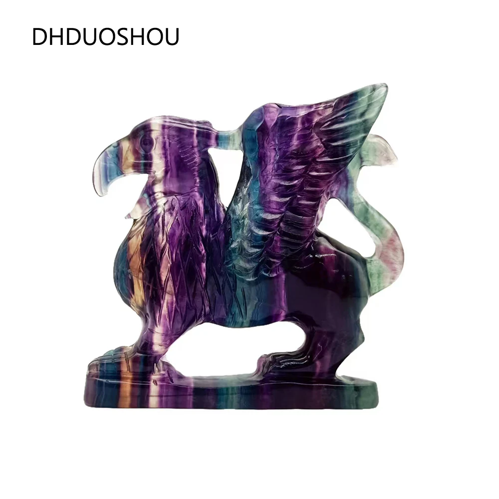 

Customization Natural Rainbow Fluorite Crystal Griffin Sculpture Statue Animal Carving For Home Decoration Collection Fengshui