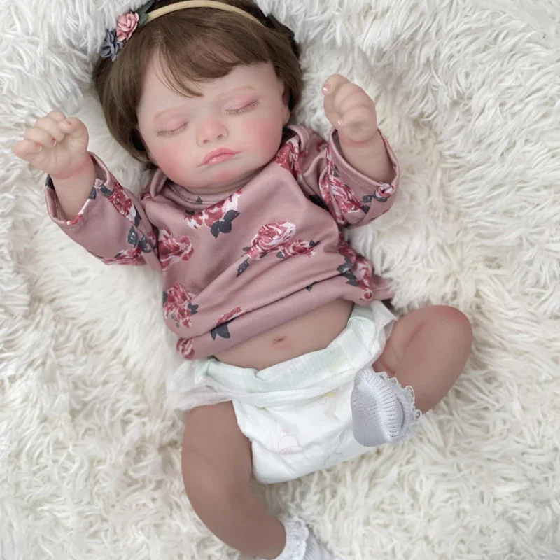 19inch Full Body Vinyl Silicone Reborn Rosalie Newborn Dolls Sleeping Baby Handmade Painted Lifelike 3D Skin with Visible Veins