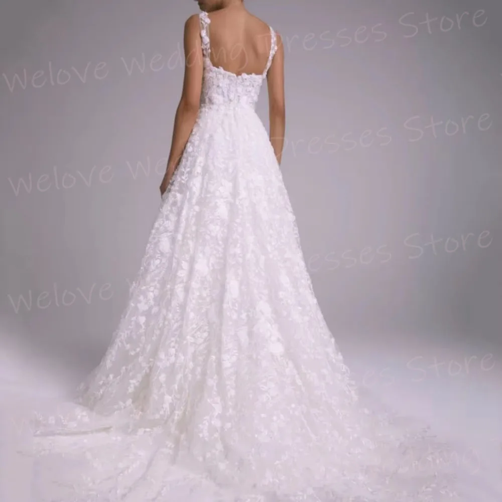 Luxurious A Line Women's Lace Appliques Wedding Dresses Robe De Mariée Customized Spaghetti Straps Bride Gowns Vestido De Novia