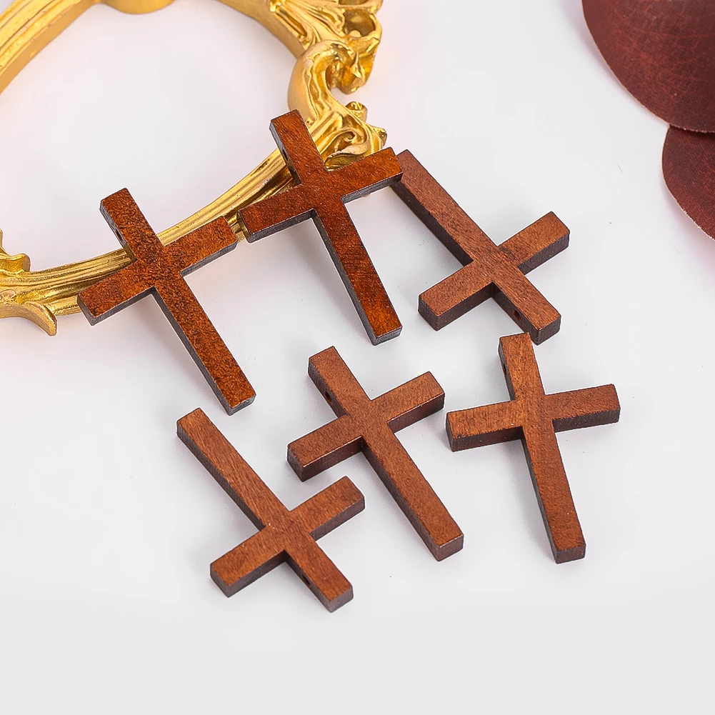 50PCS Wooden Vintage Crucifix Handicrafts Christian Catholic Baptism Altar Prayers Prop Religious Pendant Home Hanging Decor