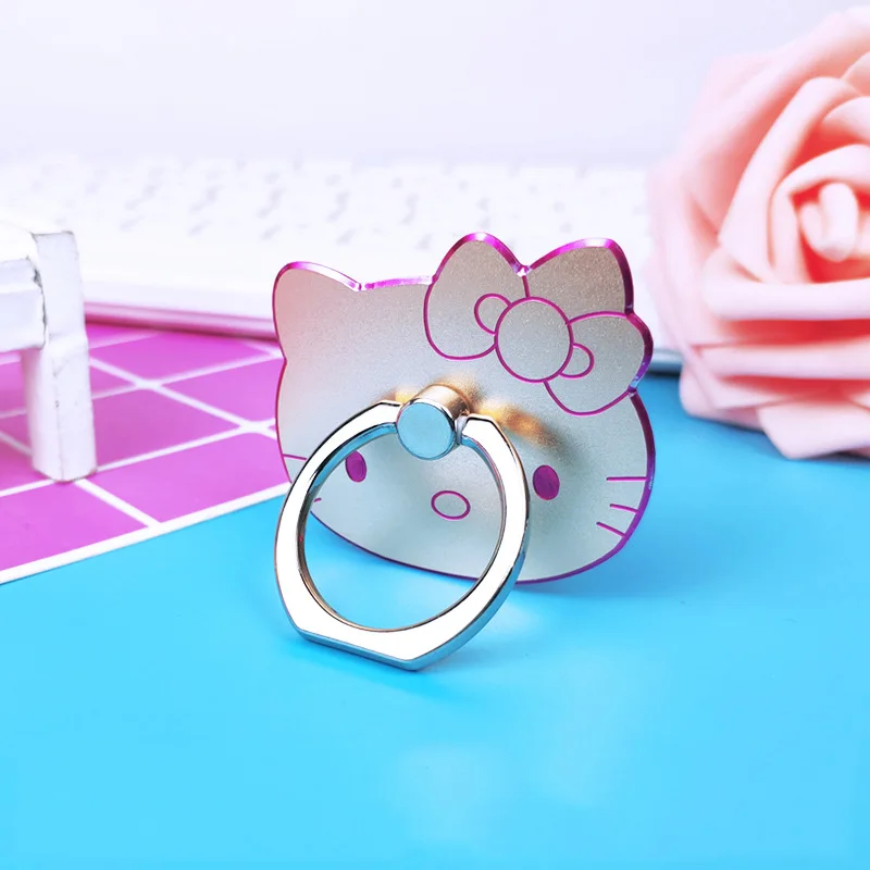 Cute Hello Kitty Phone Holder Sanrio Anime Support Mobile Phones Cute Cartoon Metal Folding Finger Stand Socket Fashion Toys