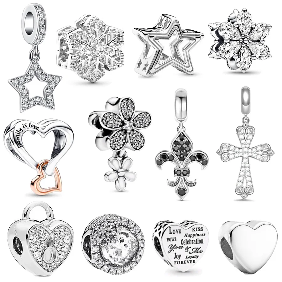 Hot Sale Radiant Star Festive Snowflake Jesus Cross Dangle Charm Bead Fit Original 925 Sterling Silver European Bracelet Jewelry