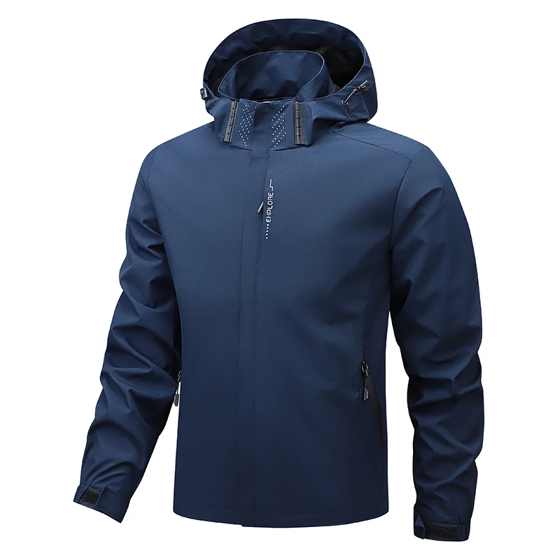 Men Outdoor Camping Hiking Hooded Coats Waterproof Windbreaker Jacket Man Lightweight Softshell Outerwear Spring Fall Daily Wear
