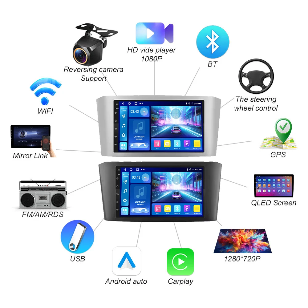 7Inch Wireless Carplay 5G For Toyota Avensis T25 2002 2003 2004 2005 2006 2007 2008 GPS Navigation Car Radio Multimedia Player view 4