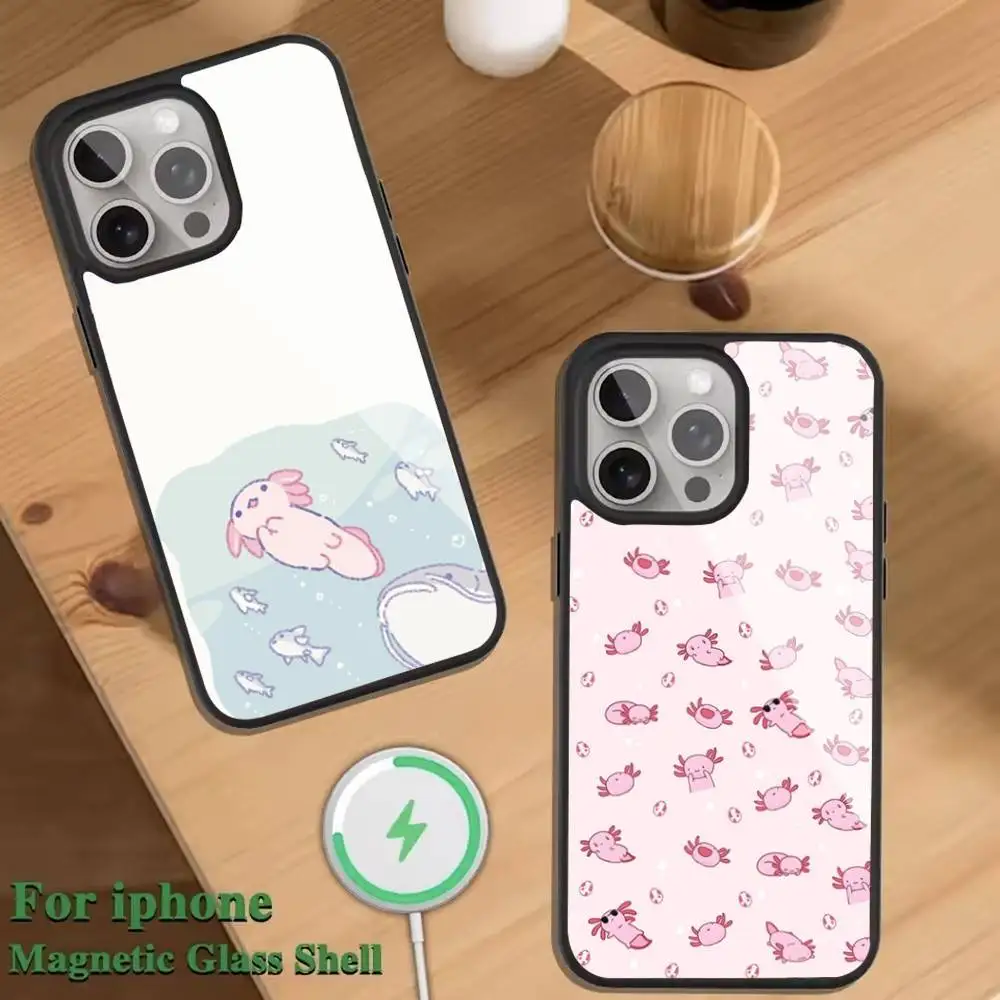 

Cute Axolotl Cartoon Phone Case For Magnetic Wireless Charge Cover For iphone 16 15 14 13 12 11 Pro Max Plus Coque
