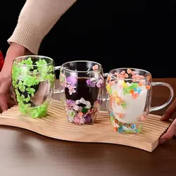 Double Walled Glass Coffee Mugs 350ml Aesthetic Clear Insulated Glass Coffee Mug Lightweight Large Capacity Glass Cup for Hot