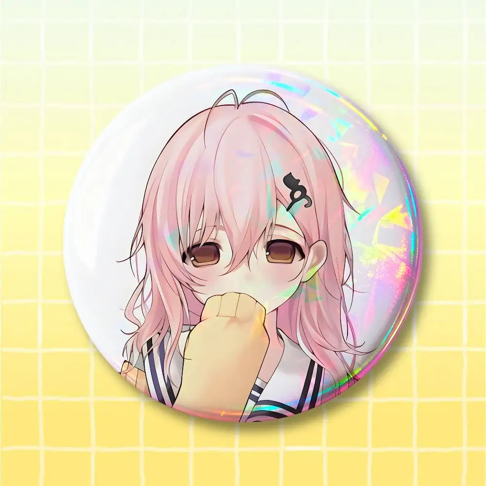 Aoi Mukou You And Me And Her Button Supplies Round Badge Pins Clothes Decor Includes Metal Pin Back Cover Metal Cover Laser Film