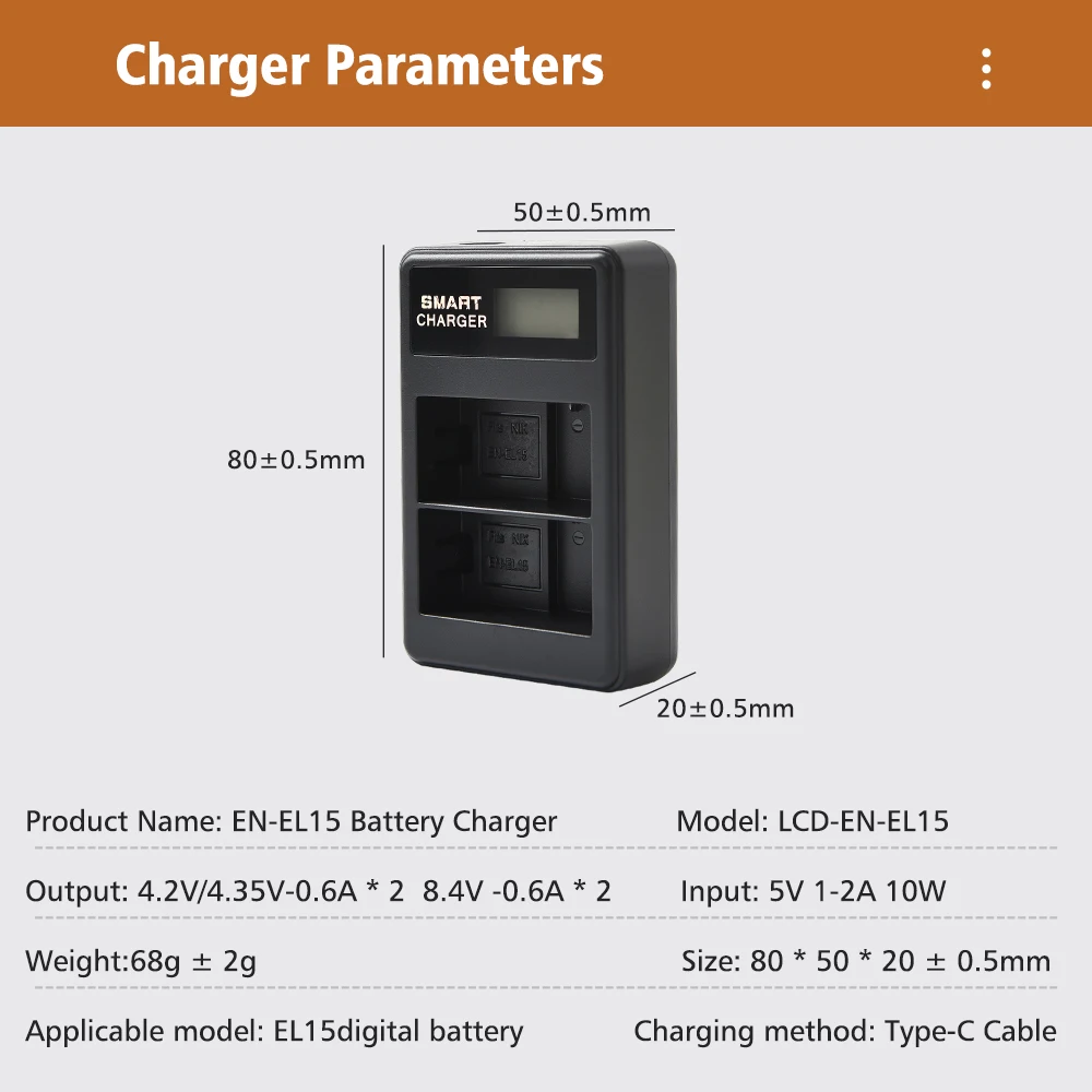 2750mAh EN-EL15C EL15C EN EL15 แบตเตอรี่ + LED Dual Charger สําหรับ Nikon Z5, Z6, Z6 II, Z7, Z7II D780, D850, D7500, D500, D600