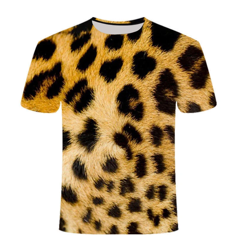 Summer Men Tiger Skin Leopard Print Graphic 3d Printed T-Shirt O Collar Short-Sleeved Street Fashion Casual Oversized Loose Top