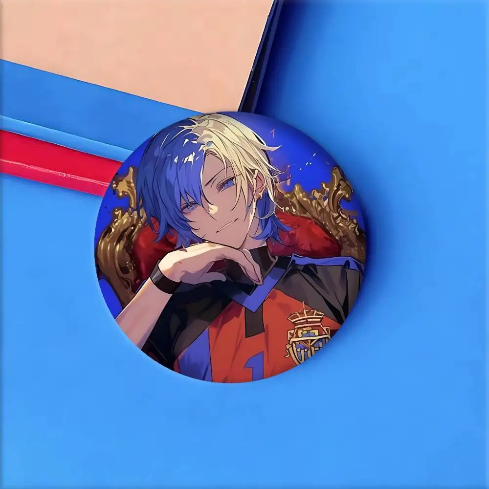 Classic Anime B-Blue Lock Michael Kaiser Manga Badges Round Laser Badge Cartoon Brooch Clothes Backpack Accessories Lapel view 6